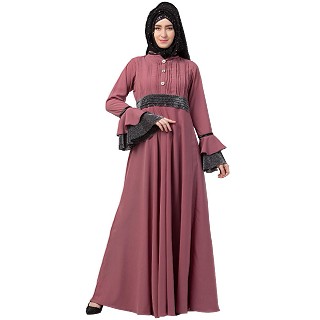 Casual Pintuck abaya-Puce Pink